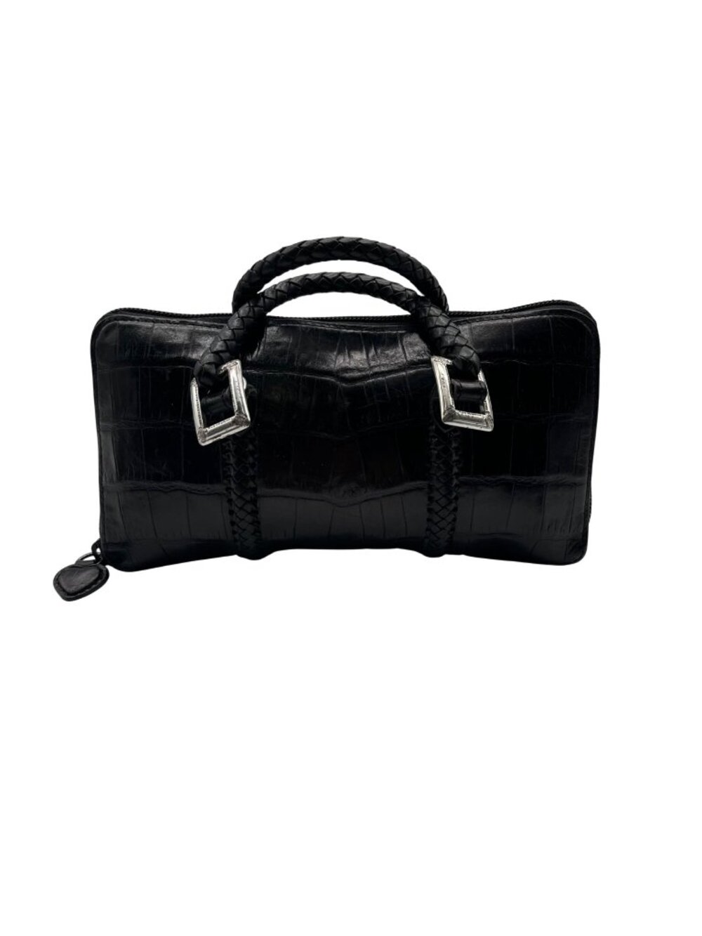 Black Croc-Embossed Faux Leather Wallet Handbag